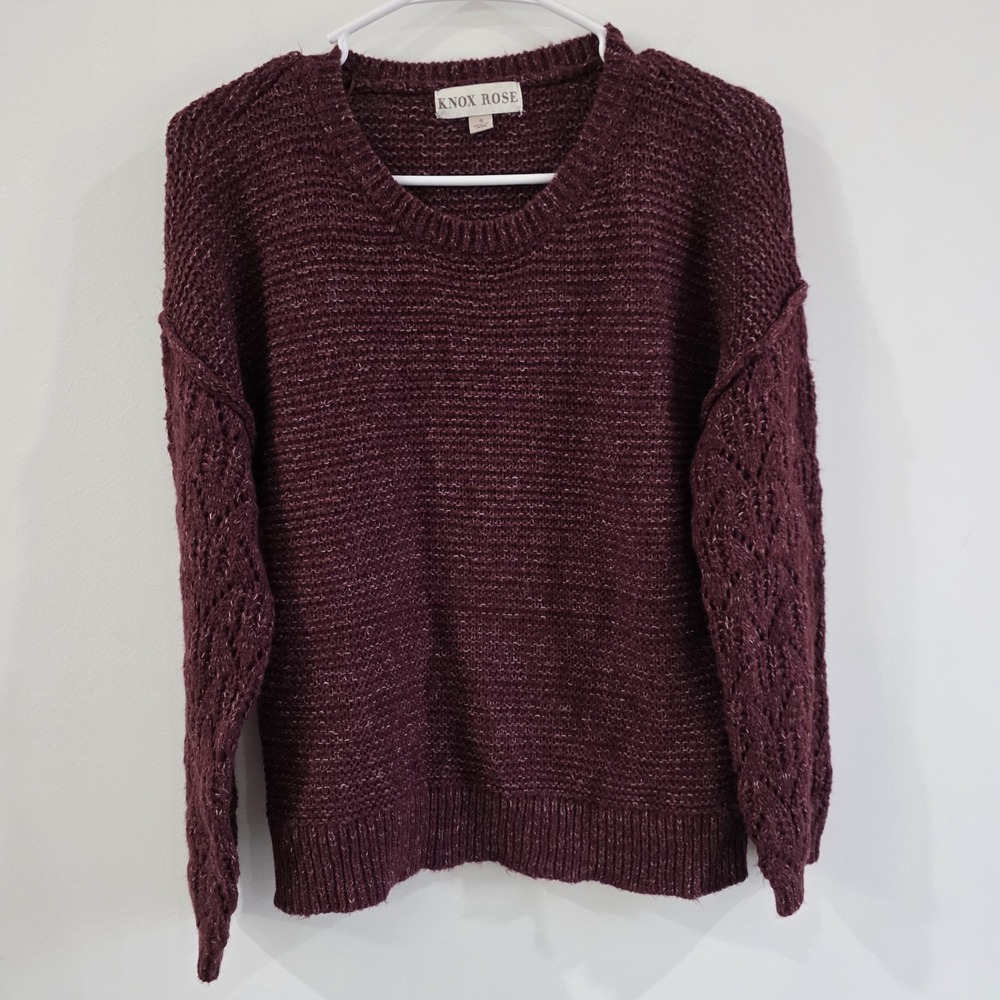 Knox Rose‎ Womens Sweater Size Small Maroon Knit Cozy Soft Girl